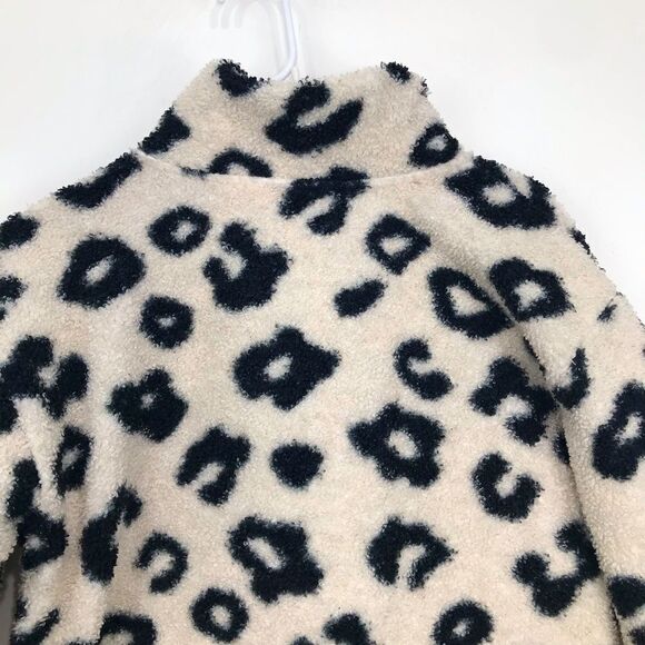 LOFT Cream Black Cheetah Print Quarter Snap Cozy Fleece Pullover - Picture 9 of 13